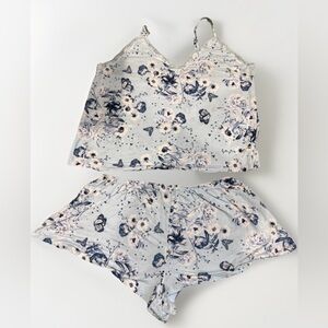 Victoria's Secret Blue Floral sleep cami & Shorts set XL Adjustable Straps